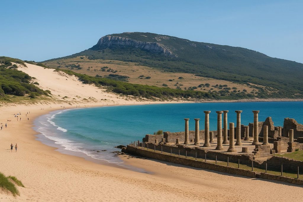 Playa de Bolonia con la duna y el mar al fondo