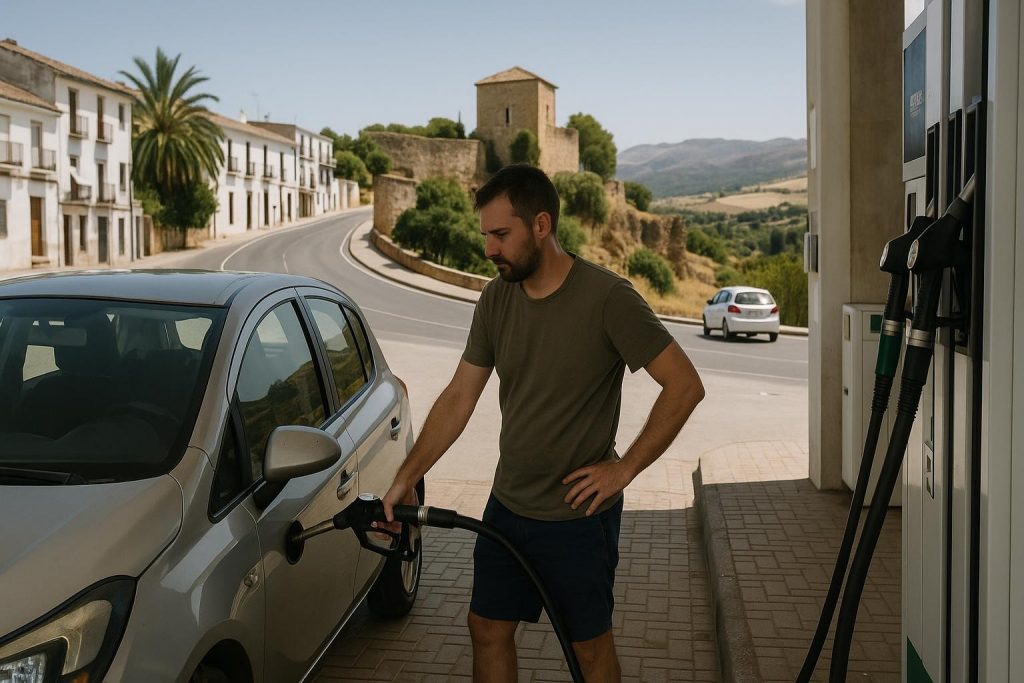 Coche circulando por una carretera andaluza en verano