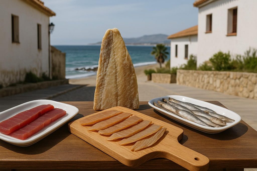 Salazones tradicionales andaluces servidos con aceite de oliva
