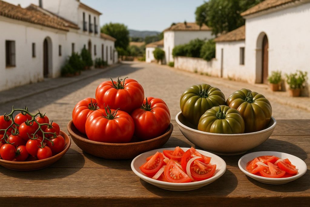 Tomates andaluces de temporada sobre una mesa de cocina