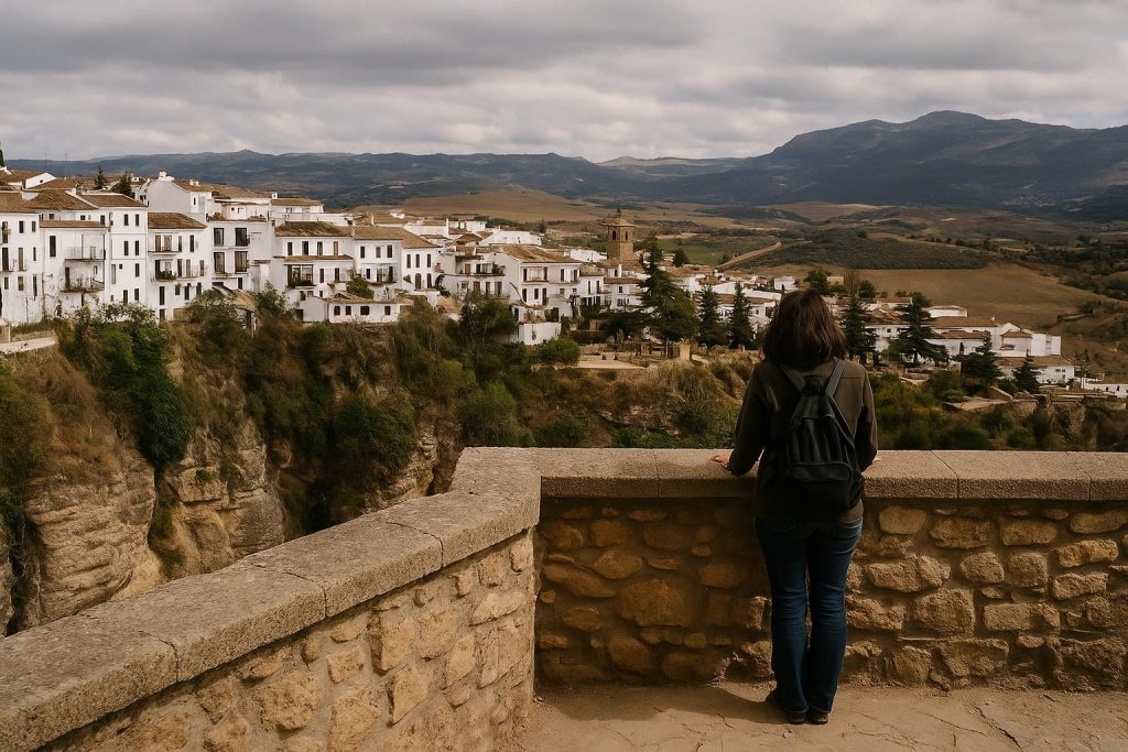 Vista horizontal del Puente Nuevo de Ronda y el Tajo al atardecer