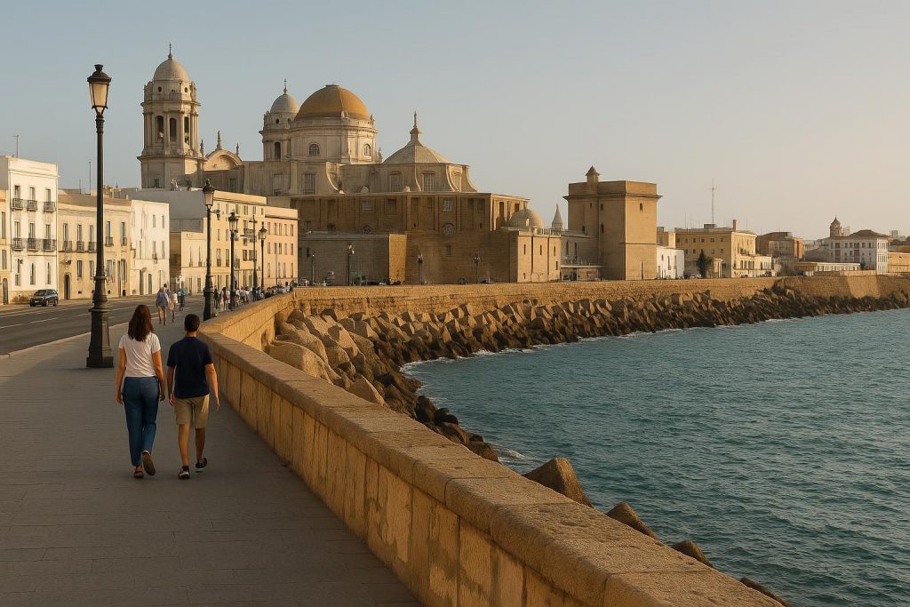 Vista de Cádiz al atardecer desde La Caleta