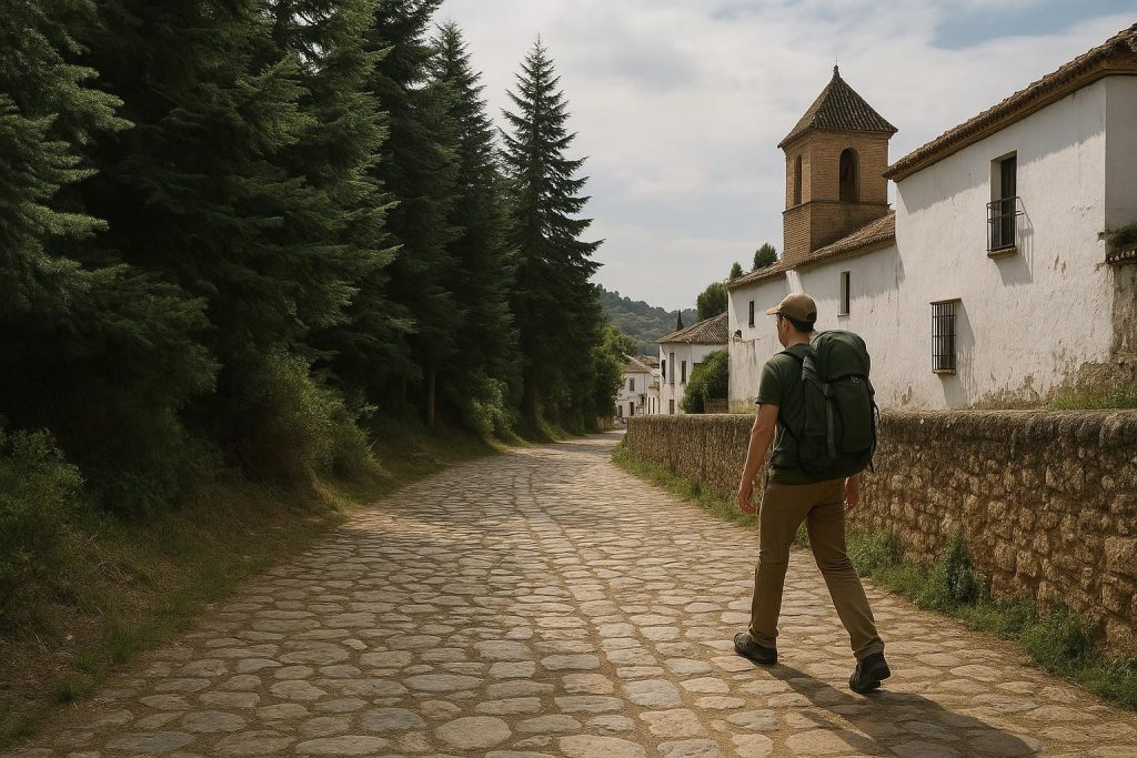 Sendero entre pinsapos en un bosque de montaña andaluz