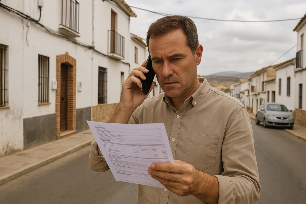 Persona revisando una factura de luz junto a un contador