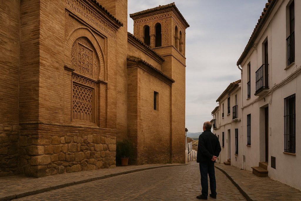 Detalle de una cubierta mudéjar con decoración geométrica en un edificio histórico andaluz
