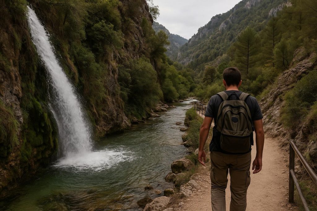Pasarela junto al río Borosa entre bosques y montañas