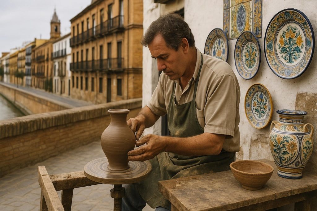 Azulejos tradicionales de cerámica en una fachada de Triana