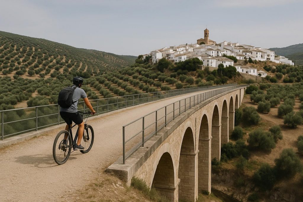 Vía Verde del Aceite entre olivares de Jaén y Córdoba
