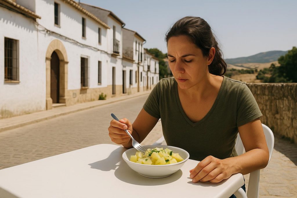 Fuente de papas aliñás con cebolla, perejil y aceite de oliva