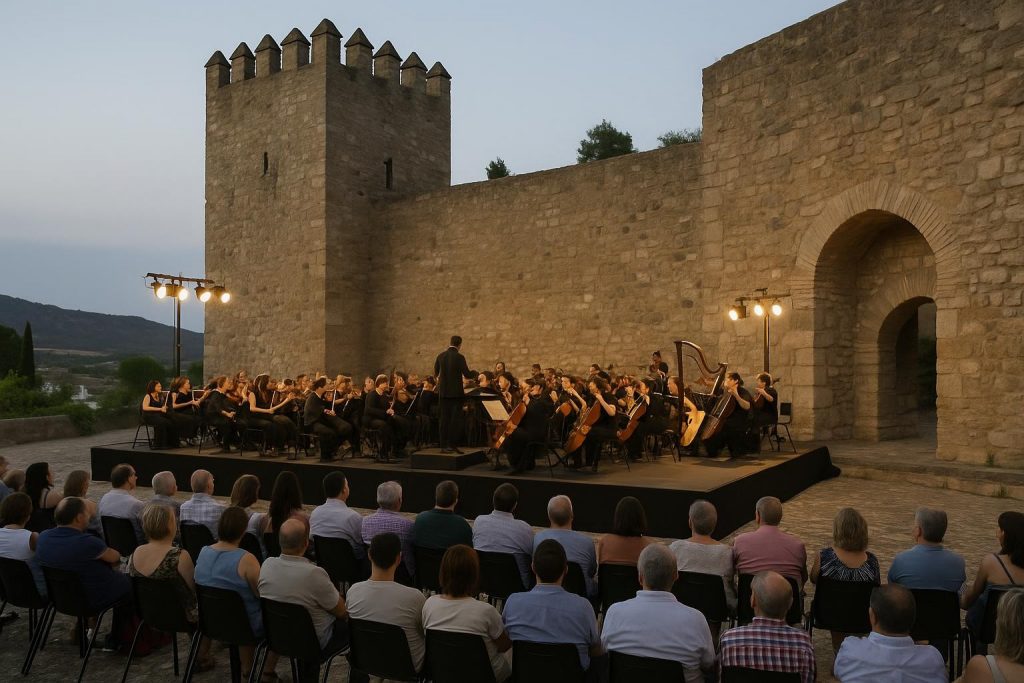Concierto nocturno en un patio histórico de Andalucía