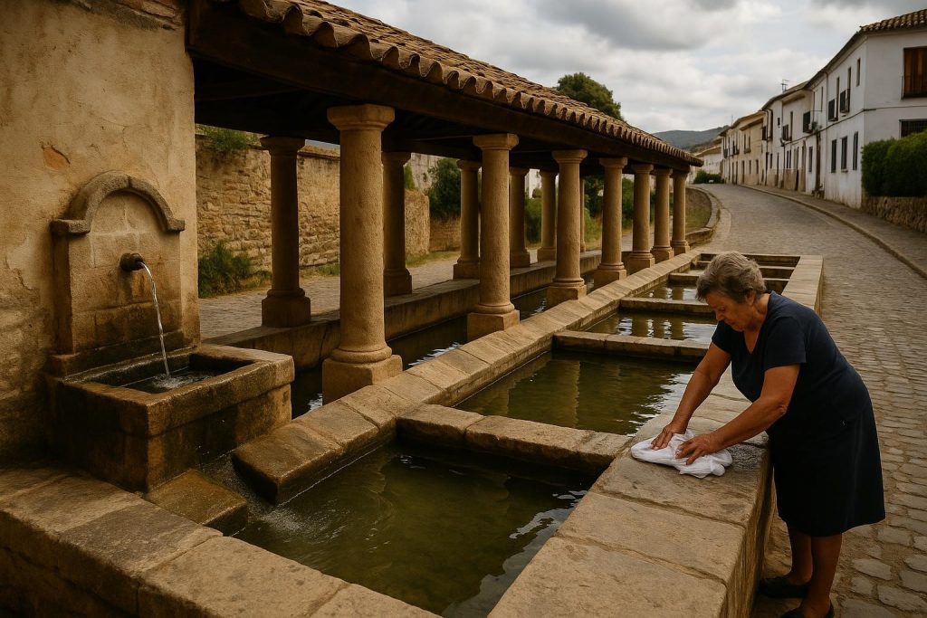 Antiguo lavadero público con pilas de piedra en un pueblo andaluz
