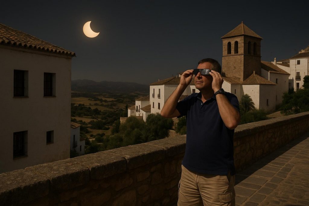 Mirador de un pueblo serrano andaluz bajo un cielo despejado