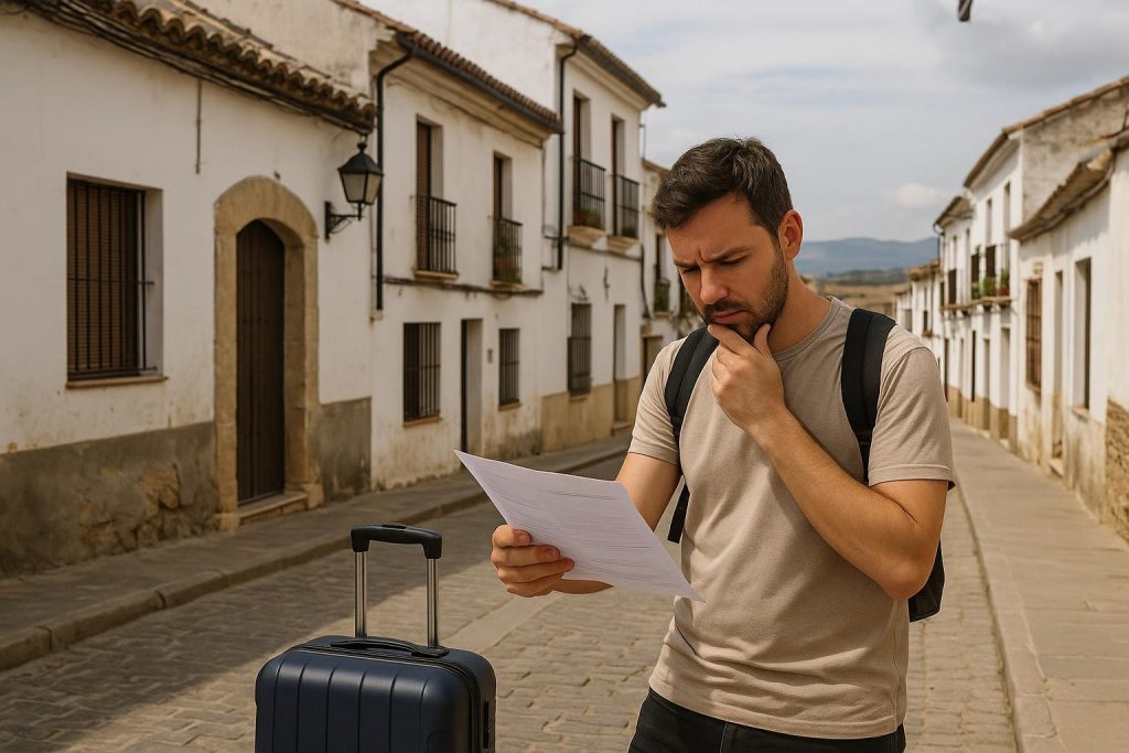 Maleta y documentos de viaje sobre una mesa antes de salir de vacaciones