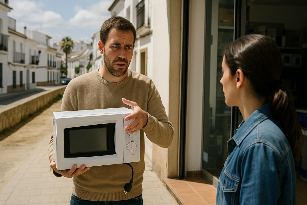 Persona revisando la garantía de un electrodoméstico averiado