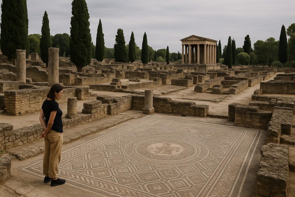 Mosaico romano conservado en el conjunto arqueológico de Itálica