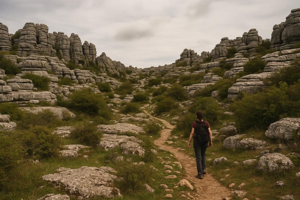 Formaciones calizas y sendero en El Torcal de Antequera