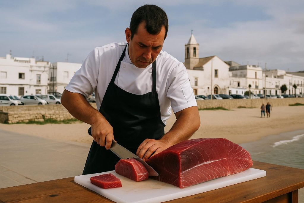 Plato de atún rojo servido en la costa de Cádiz
