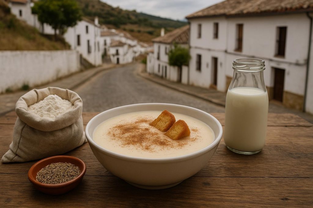 Cuenco de poleá andaluza con canela y pan frito