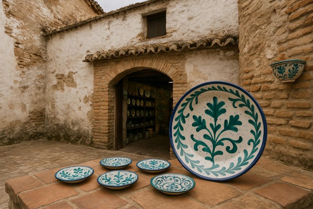 Piezas de cerámica de Fajalauza decoradas en verde y azul