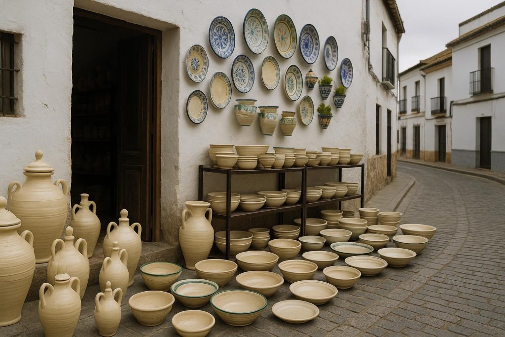 Piezas de cerámica artesanal de La Rambla sobre una mesa