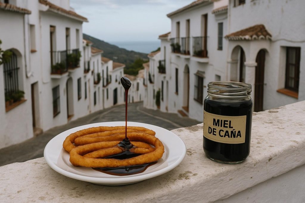 Tarro de miel de caña junto a productos tradicionales de Frigiliana