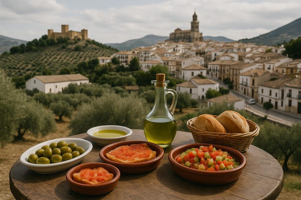 Olivares junto a un pueblo histórico de la provincia de Jaén