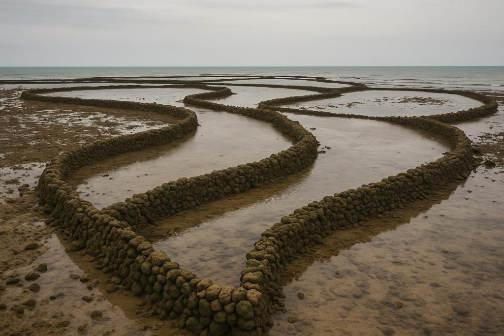 Corrales de pesca de Chipiona durante la bajamar