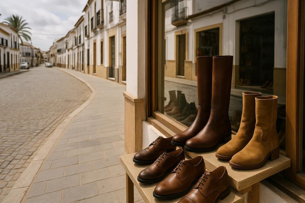 Botas y zapatos artesanales en un establecimiento de Valverde del Camino